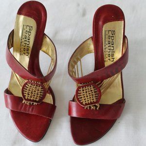 Spanish Leather Red  3 1/2" Heel Peep Toe Slides